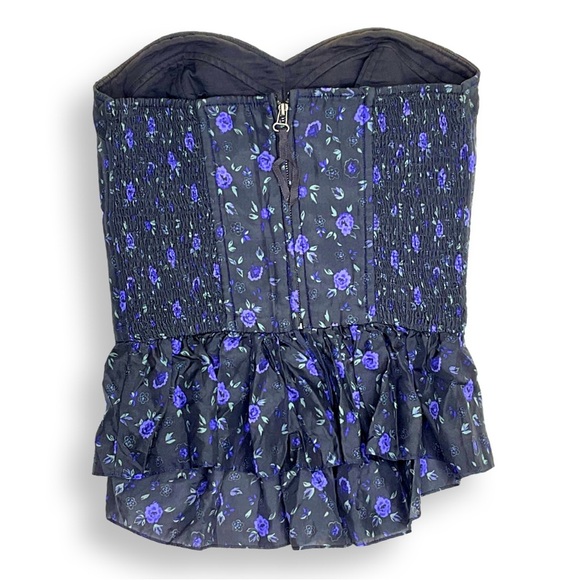 [ REBECCA TAYLOR ] Legendary Skirted Bustier in Black w/Violet Ditzy Floral : 0 - Picture 2 of 5